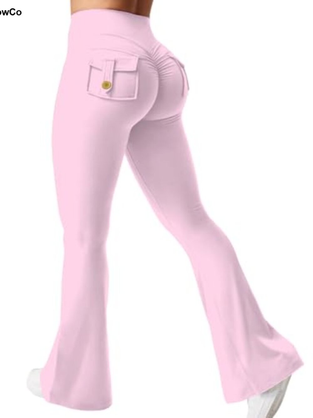 Flare Leggings with Pockets V Cross Waist Butt Lifting Gym Yoga Women